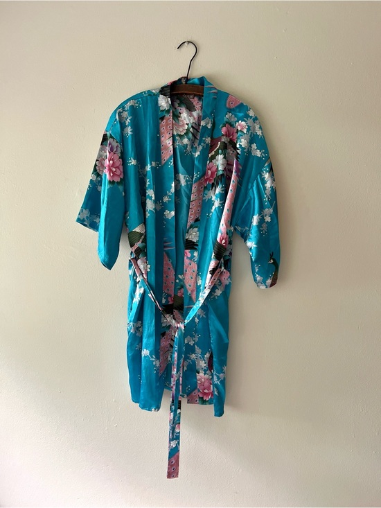 Veami Other - Veami Turquoise Floral Satin Kimono Cover-Up S/M